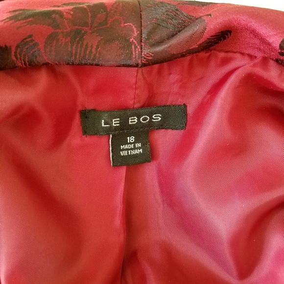 Le Bos Black and Red Floral One Button Jacket Sz18 - Picture 8 of 8